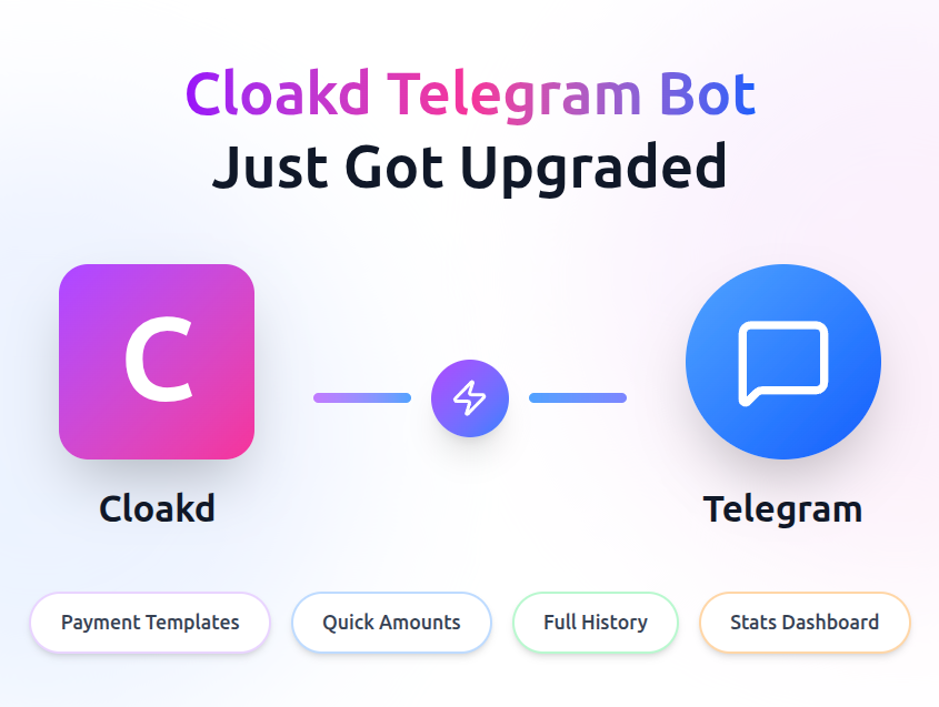 AiCloakd's tweet photo. Casual Thursday Night Update for Cloakd’s Telegram users.

We just shipped a set of upgrades to make sending &amp; managing crypto payment requests inside Telegram smoother than ever.

https://t.co/5prs77fVVC

#crypto #web3 #telegram #payments https://t.co/CwU5AzAUHV