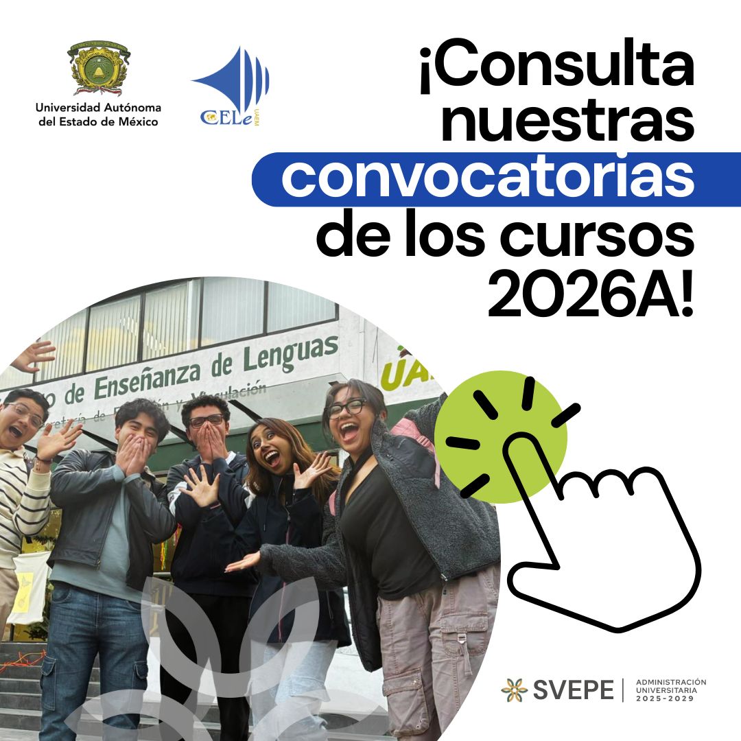 Llegaron las nuevas convocatorias del <a href="/CELeUAEM/">CELe UAEMéx</a>  y es tu momento para aprender inglés, francés, alemán, italiano, ruso, portugués, japonés, chino mandarín, otomí o náhuatl.
¿Listo para abrirte camino en el mundo? 🌎💬
Da clic aquí y descubre todos los detalles 👇