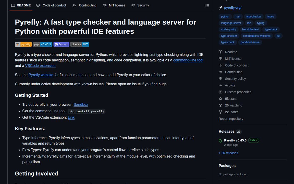 BehnamEbrahimi's tweet image. Turbocharge your Python workflow with blazing-fast type checks and smarter code navigation 🚀

⭐ 5.0K • 🍴 220 • 📜 MIT • Rust

github.com/facebook/pyref…