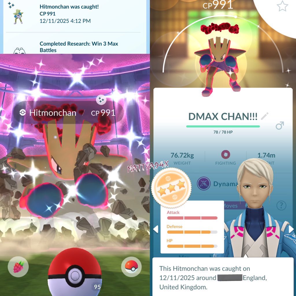 MattyA94x's tweet photo. 93% DYNAMAX SHINY HITMONCHAN Great IVs 15/13/14 1st Day Event Lucky! ๐คฉโจ๐ฅณโจ๐คฉ
#PokemonGO #ShinyPokemon #WellArmed #Pokemon https://t.co/cyj4g6o23K