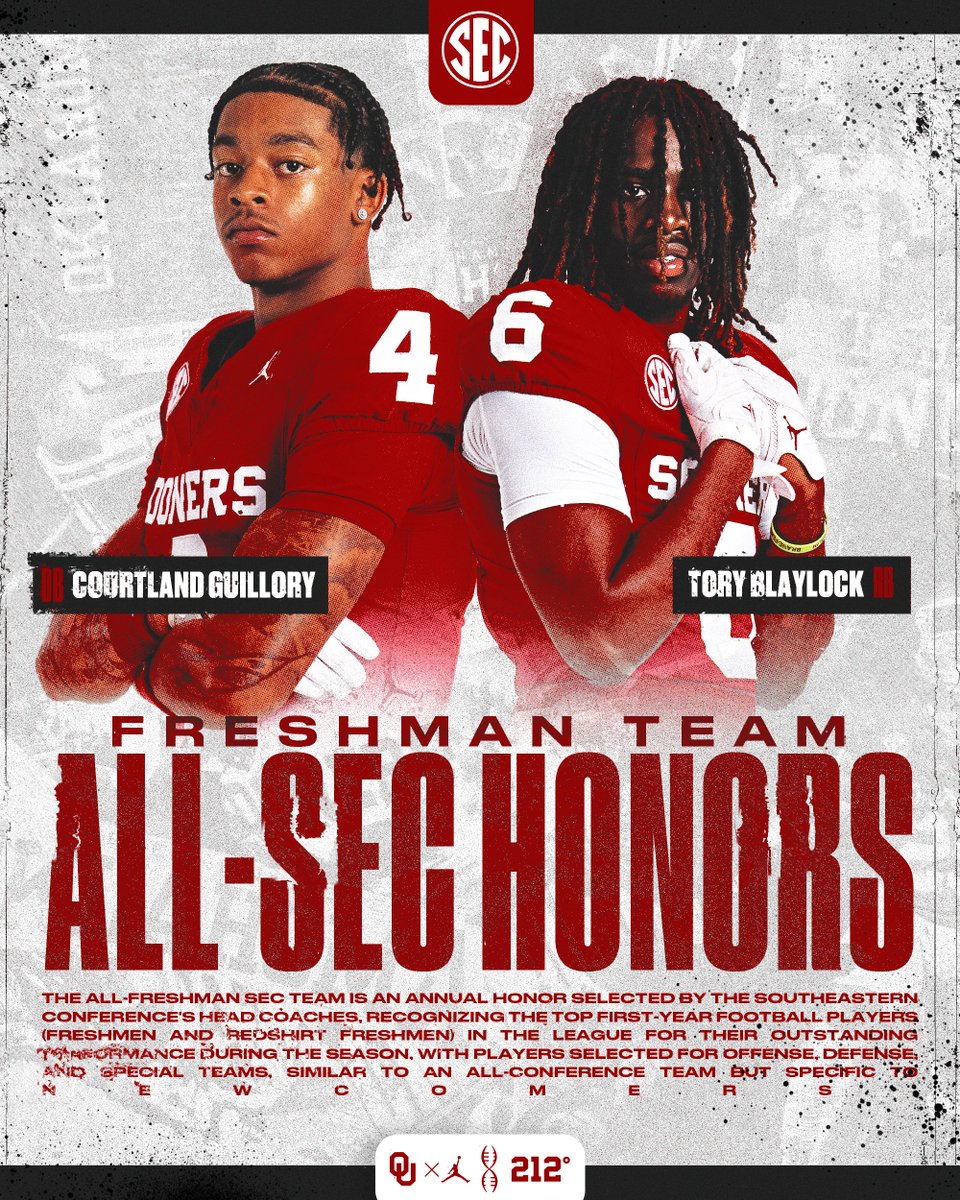 OU_Football's tweet photo. SEC All-Freshman Team 🏆

@tory_blaylock6 
@wavycourtt 

» https://t.co/mxRud7SW6c | #BoomerSooner https://t.co/Aqn2ML0M3e