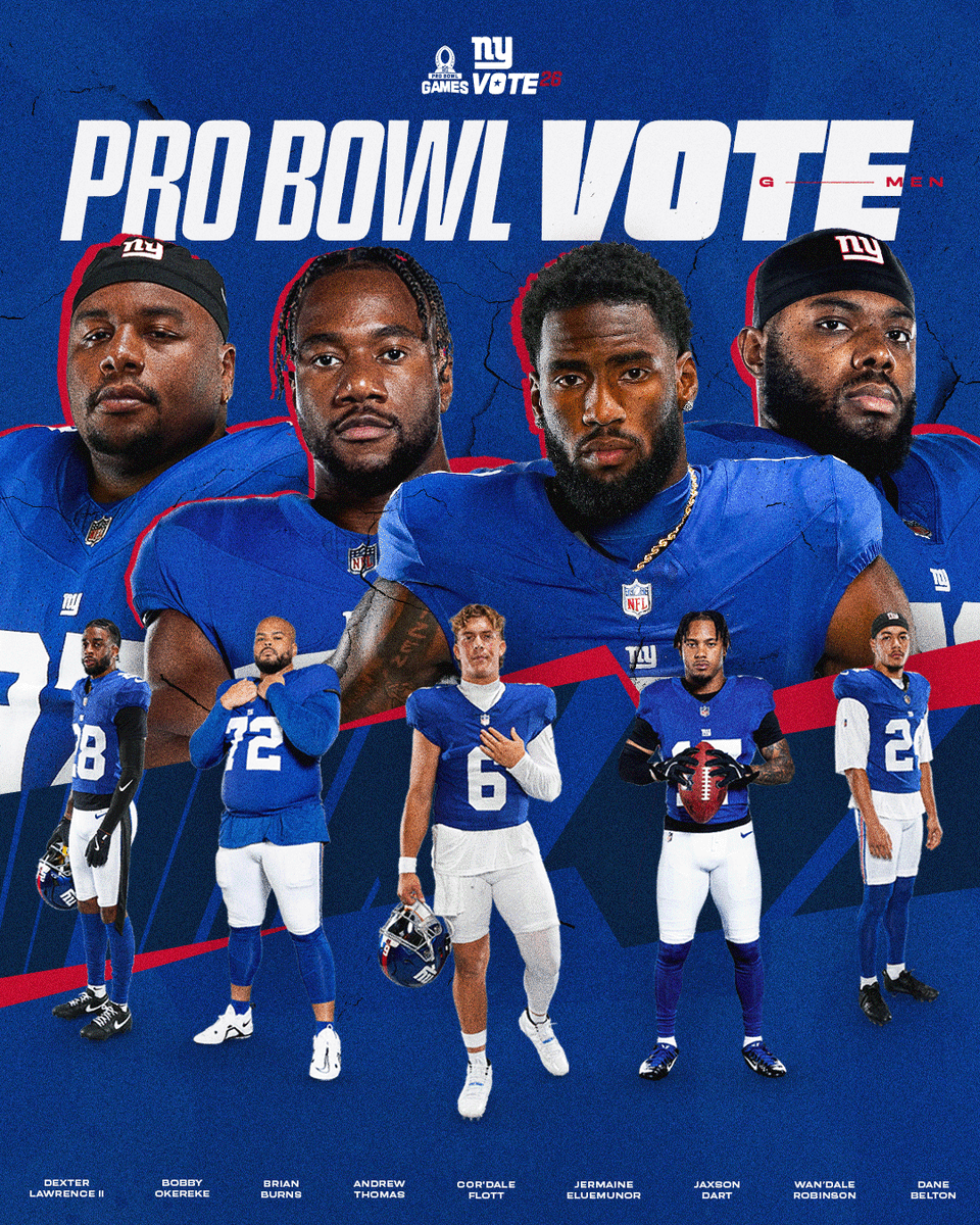 SEND 'EM TO THE PRO BOWL 🔁

1 REPOST = 1 #ProBowlVote 

Andrew Thomas
Bobby Okereke 
Brian Burns
Cor'Dale Flott
Dane Belton
Dexter Lawrence
Jaxson Dart
Jermaine Eluemunor
Wan'Dale Robinson 