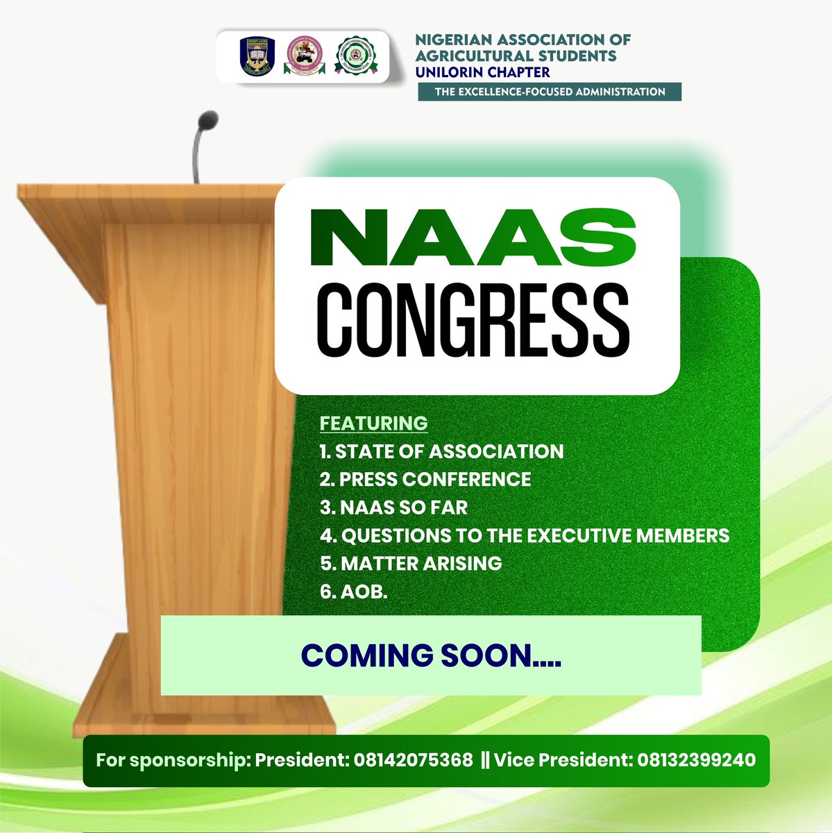 NAASites, the moment we’ve all been waiting for is finally here!
The Excellence-Focused Administration proudly presents the upcoming NAAS Congress , the first in a long while.

Details on date, venue, and time will be shared soon.