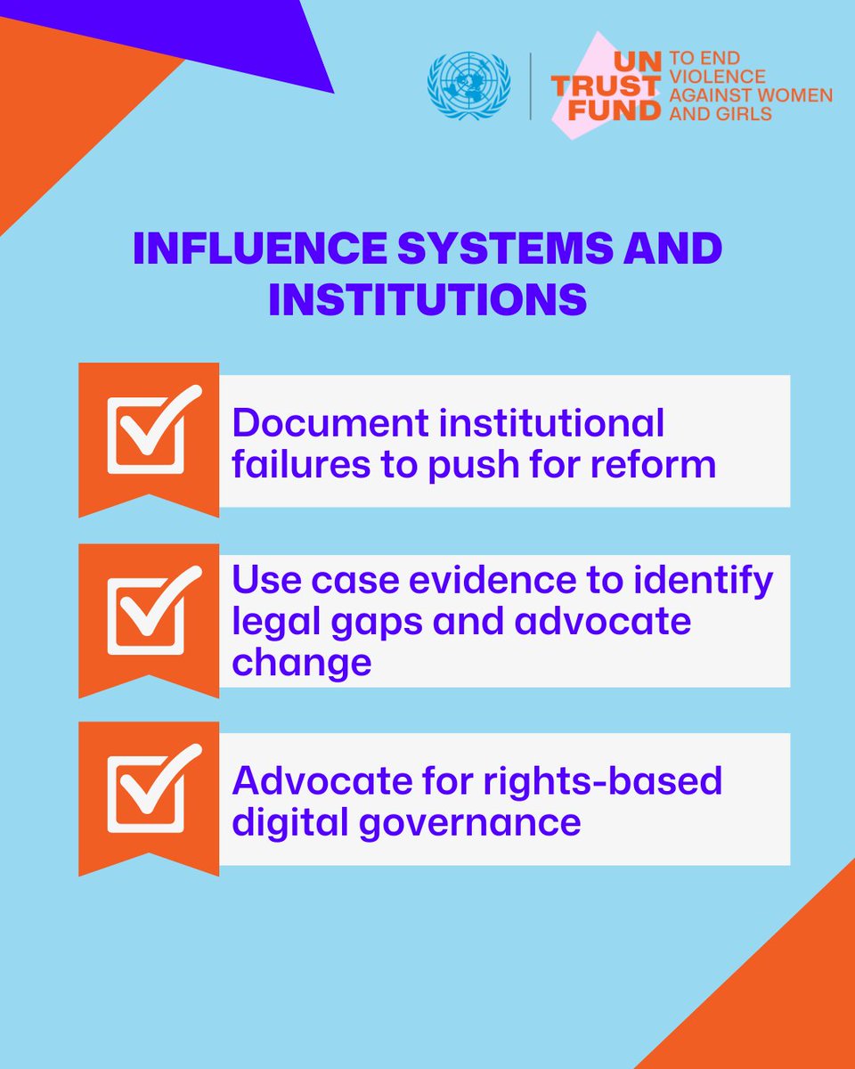 UNTrustFundEVAW's tweet image. Is your organization facing rising cases of digital #VAWG and not sure how to respond?

Our new Digital #VAWG Response Checklist brings together practical steps, insights from CSOs around the world, and strategic ways to strengthen your organization’s approach.

👉Take a look and…