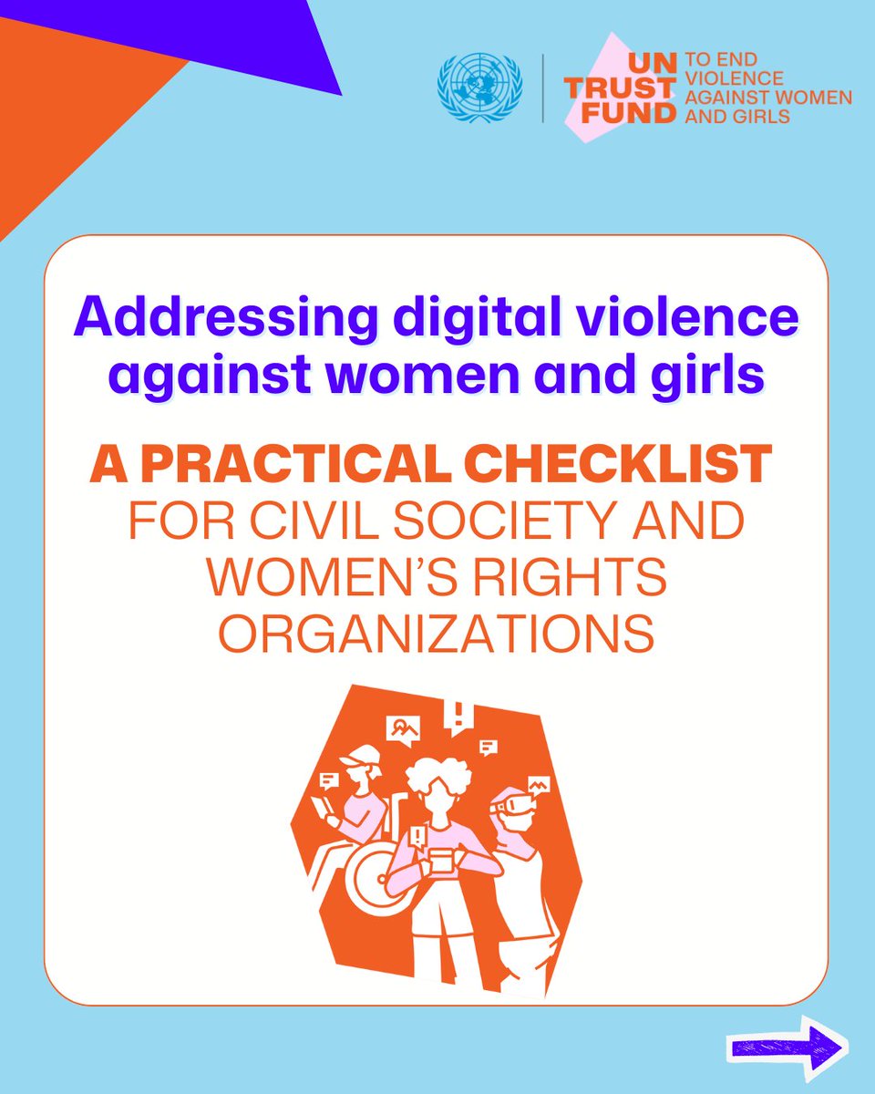 UNTrustFundEVAW's tweet image. Is your organization facing rising cases of digital #VAWG and not sure how to respond?

Our new Digital #VAWG Response Checklist brings together practical steps, insights from CSOs around the world, and strategic ways to strengthen your organization’s approach.

👉Take a look and…