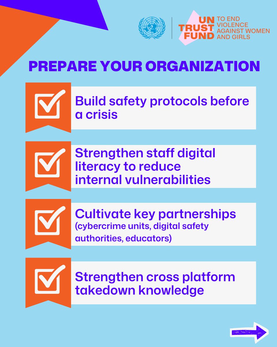 UNTrustFundEVAW's tweet image. Is your organization facing rising cases of digital #VAWG and not sure how to respond?

Our new Digital #VAWG Response Checklist brings together practical steps, insights from CSOs around the world, and strategic ways to strengthen your organization’s approach.

👉Take a look and…