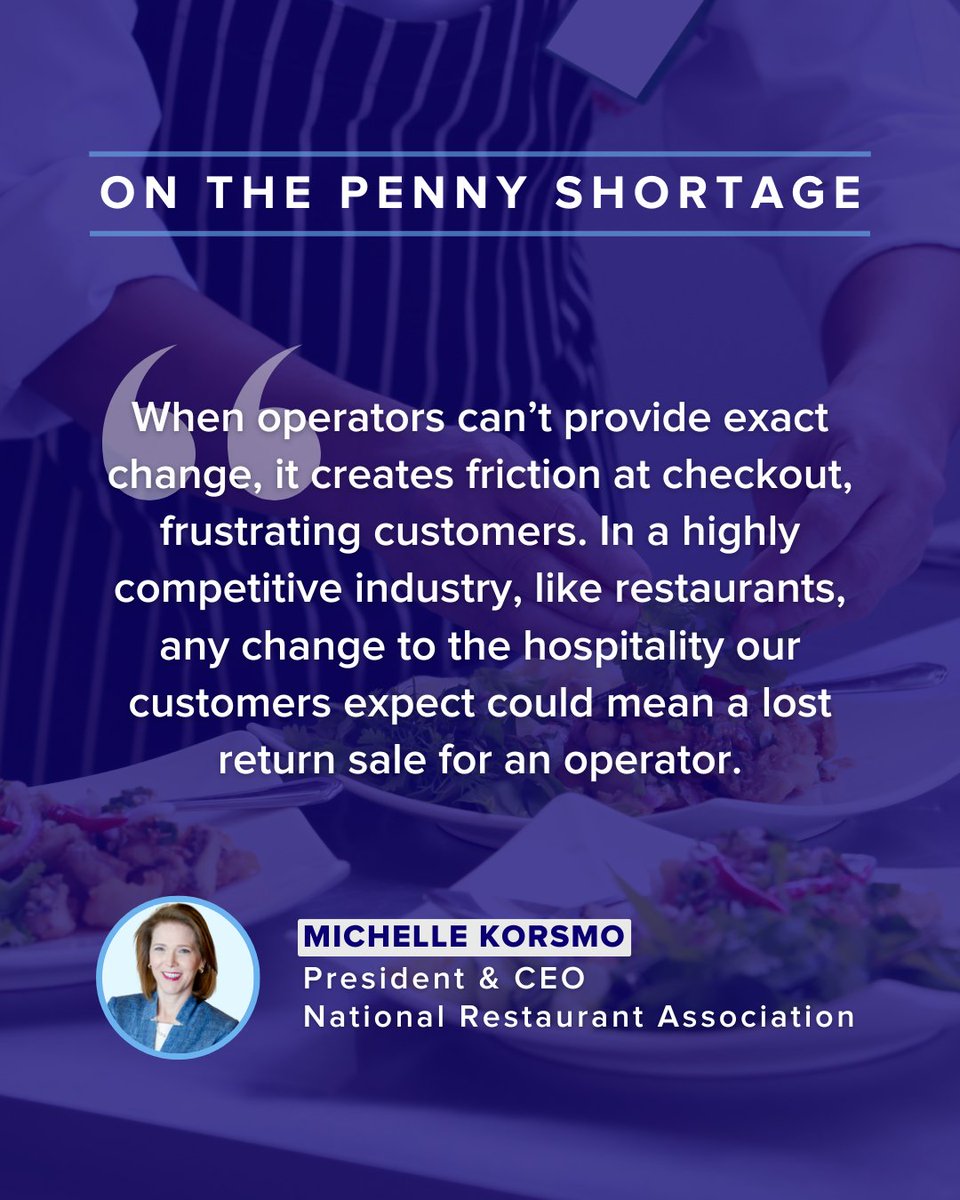 Restaurants process $25 billion in cash sales each month, but a growing penny shortage is creating friction at checkout and cutting into razor-thin margins. 

We’ve asked the U.S. Treasury and the Federal Reserve to work together to reopen the penny order and deposit system while
