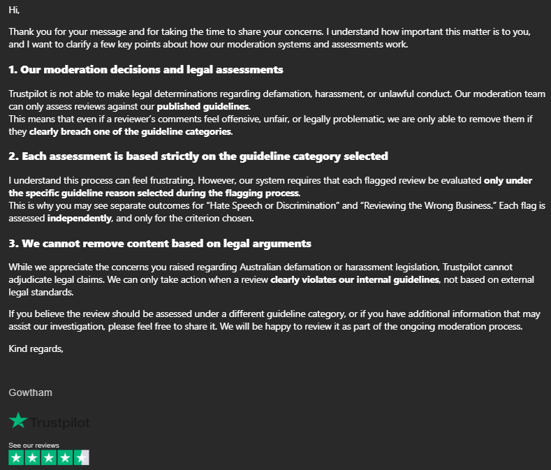 LegionKillfeed's tweet photo. @eSafetyOffice this is illegal isn't it? Or does @Trustpilot get to engage in criminal behavior?
@ato_gov_au Wanna see the email where they said they don't have an ABN??? https://t.co/FCafkHi1am