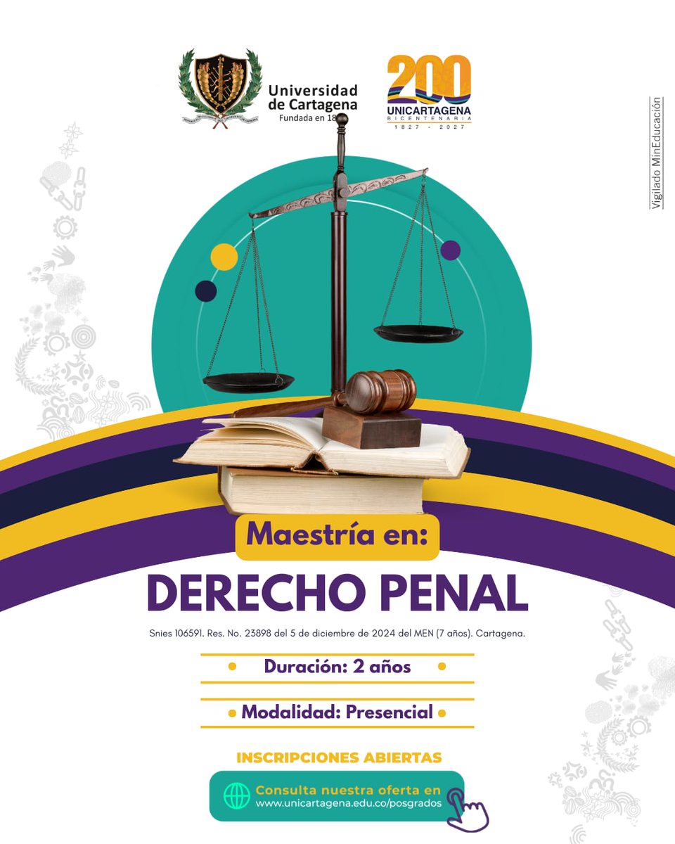 Invito a los interesados en la Maestría en Derecho Penal de la Universidad de Cartagena para que se inscriban aquí 👇
sma.unicartagena.edu.co:8443/Smaix12/vista/…