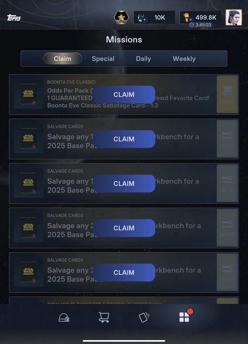 tsweettoo's tweet photo. @ToppsSWCT Hi, These Missions Claims are still not able to be claimed please see photos and fix them or clear them. Most of them are expired but they are still there. Thanks https://t.co/dMZsxaNO4p
