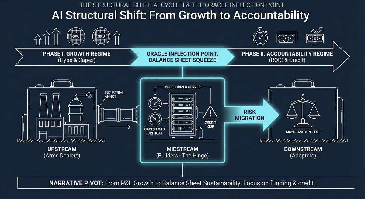 Oracle did not drop 15% because “AI is over.” It dropped because the market is relearning how to price the AI value chain.

I read this crash less as “Oracle is finished,” and more as the first clean reset of AI infrastructure forecast and true alpha. 

The story is shifting