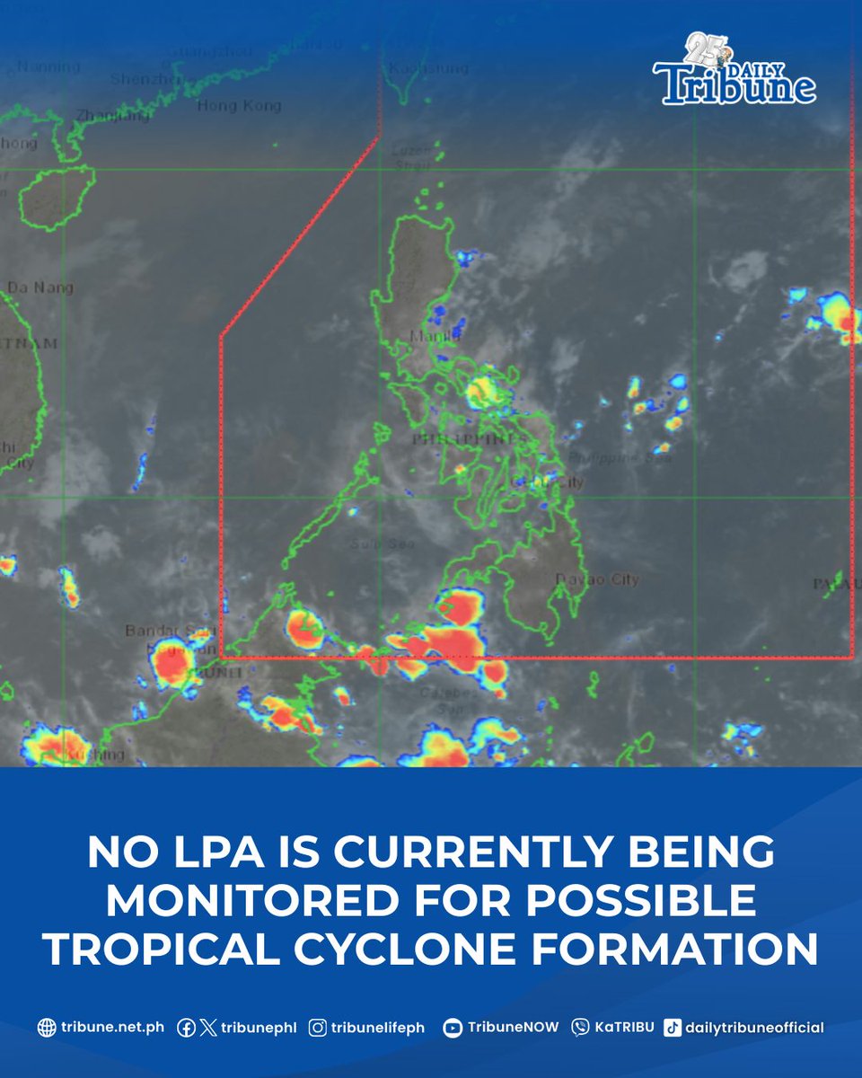 tribunephl's tweet image. NO LPA 

As of 2:00 AM today, 12 December, PAGASA has recorded Low Pressure Area (LPA) inside and outside of the Philippine Area of Responsibility (PAR) for possible Tropical Cyclone Formation. | Source: #PAGASA 

#DailyTribune #weather