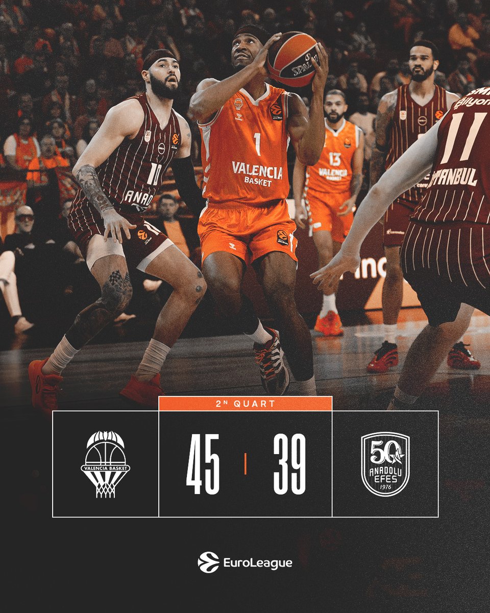 Descanso
Descans
Half time

🏀 7p Nate Reuvers

🟠 <a href="/valenciabasket/">Valencia Basket Club</a> 45
🔵 <a href="/AnadoluEfesSK/">Anadolu Efes SK</a> 39

🏆 J15 <a href="/EuroLeague/">EuroLeague</a>
⌚ 0s 2Q
📺 @movistarplus
🤝 <a href="/MilarCOMELSA/">Milar COMELSA</a>