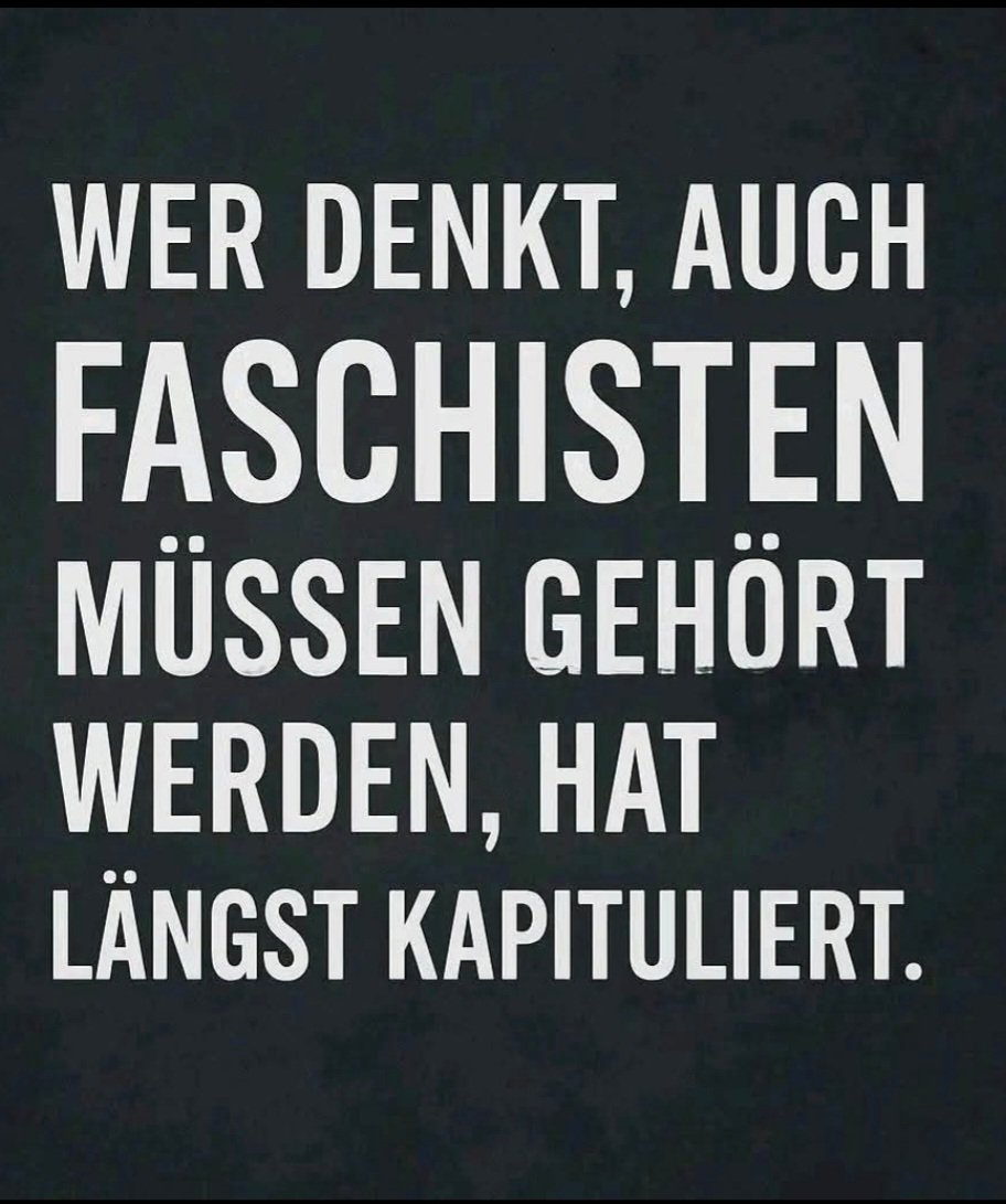 Guten Nacht allen Antifaschisten. 🥱 Wir müssen alles tun, damit der Faschismus nicht wieder die Macht übernimmt. 💪
#WirsindAntifa
#ScheißAfD
#AfDVerbotJetzt