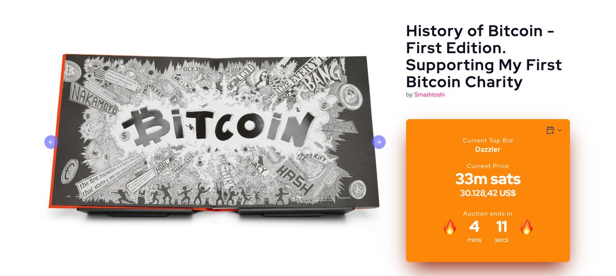 Few minutes left ⏳ <a href="/bysmashtoshi/">History of Bitcoin - Smashtoshi</a> <a href="/scarcedotcity/">Scarce.City</a> 

Current top bid: 33M sats ⚡️

Don’t miss your chance, place your bid now! 👇🏼
scarce.city/auctions/histo…