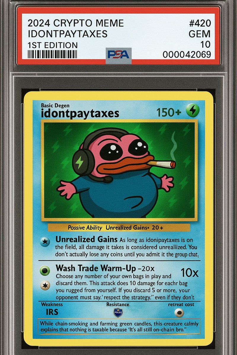 we sent our <a href="/untaxxable/">idontpaytaxes</a> rookie card in for grading and got back a 10 GEM!!  got to be worth at least 1 $SOL chat what do you think? 

#PSA10 #pumpfun #PokemonTCG