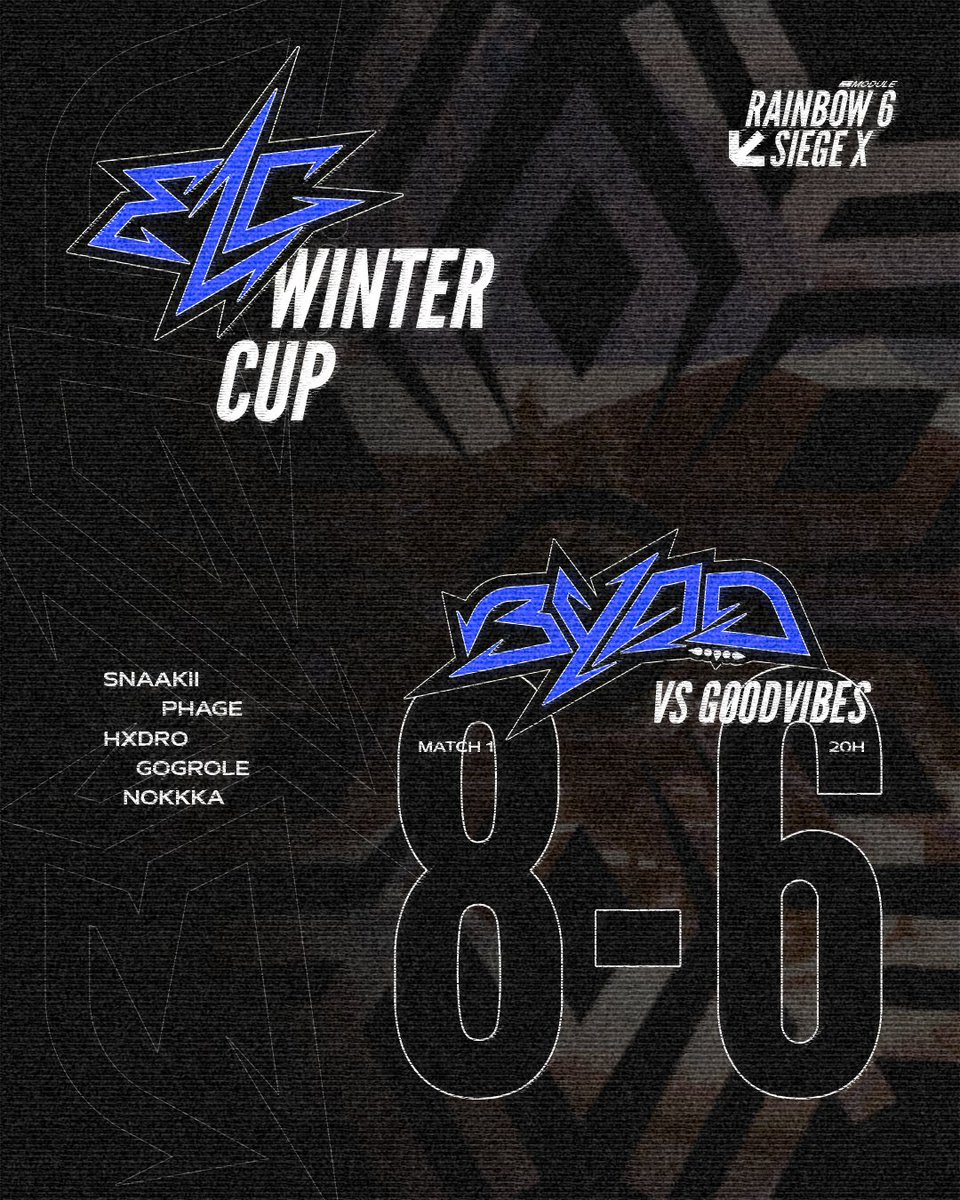 <a href="/ELC_EsportsR6/">ELC Esports R6</a> <a href="/Good_vibes_e/">GOOD VIBES E-SPORT</a> <a href="/OrgHolyEsports/">Team Holy</a> <a href="/rampagex/">quinton</a> <a href="/SnaakiiR6s/">Snaakii</a> <a href="/gogroler6/">Gog.BYOD</a> <a href="/zHxdro__/">zHxdro__</a> 1 victoire sur 3, on continue comme ça !!! 🔥

GG <a href="/Good_vibes_e/">GOOD VIBES E-SPORT</a> un affrontement incroyable pour cette 1ère partie !