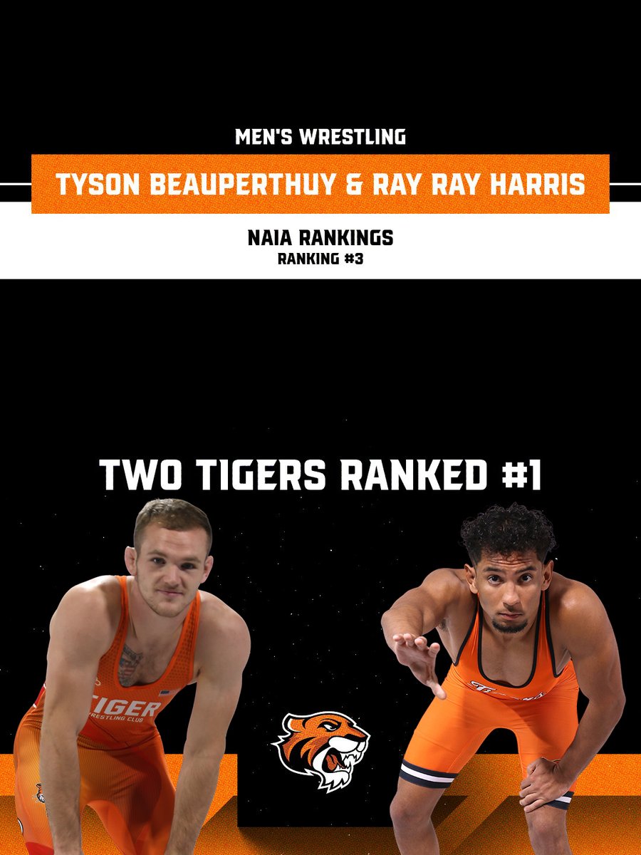 DoaneAthletics's tweet photo. For the first time in program history, #DoaneWR has two #1 ranked wrestlers! Tyson Beauperthuy is ranked #1 for the fourth straight week at 184 and Ray Ray Harris takes over #1 after sitting second in the last ratings. https://t.co/AkHxB4oKsM