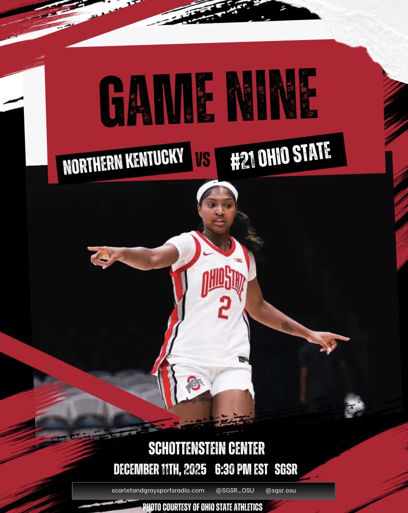 Ohio State rides a 5-game win streak into a non-conference matchup with Northern Kentucky.

📍Schottenstein Center
⏰ 6:30 PM
📻 SGSR
🎙️ Emmet Morris, Harrison Hall, Maliq Hicks, Aidan Fusner

🔗 scarletandgraysportsradio.com