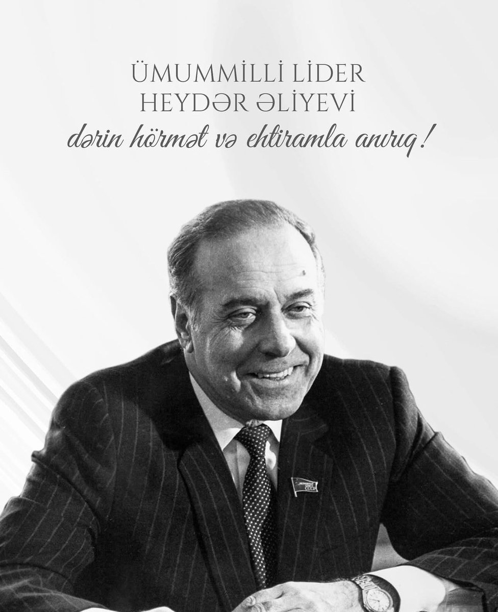 #Azərbaycan 🇦🇿 xalqının Ümummilli Lideri Heydər Əliyevin əziz xatirəsini dərin hörmət və ehtiramla anırıq. 

We commemorate with deep respect and reverence the cherished memory of the #NationalLeader of the Azerbaijani people, #Heydar Aliyev. 

#NationalLeader 
#RespectAndHonor