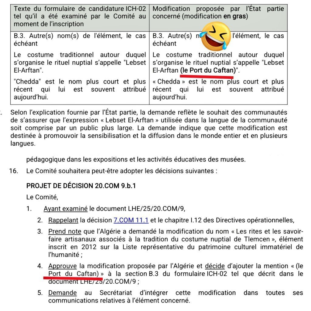 <a href="/aures_54s/">أوراس54</a> لم يقل دلك قال ان ما وقع اليوم هو ترجمة كلمة *لبسة ارفطان*  ف ملف طقوس العرس التلمساني الى اللغة الفرنسية و الانجليزية ف اصبحت كلمة PORTEUR DE CAFTAN 
هدا ليس كلامنا هدا موقع اليونسكو يتحدث 😅