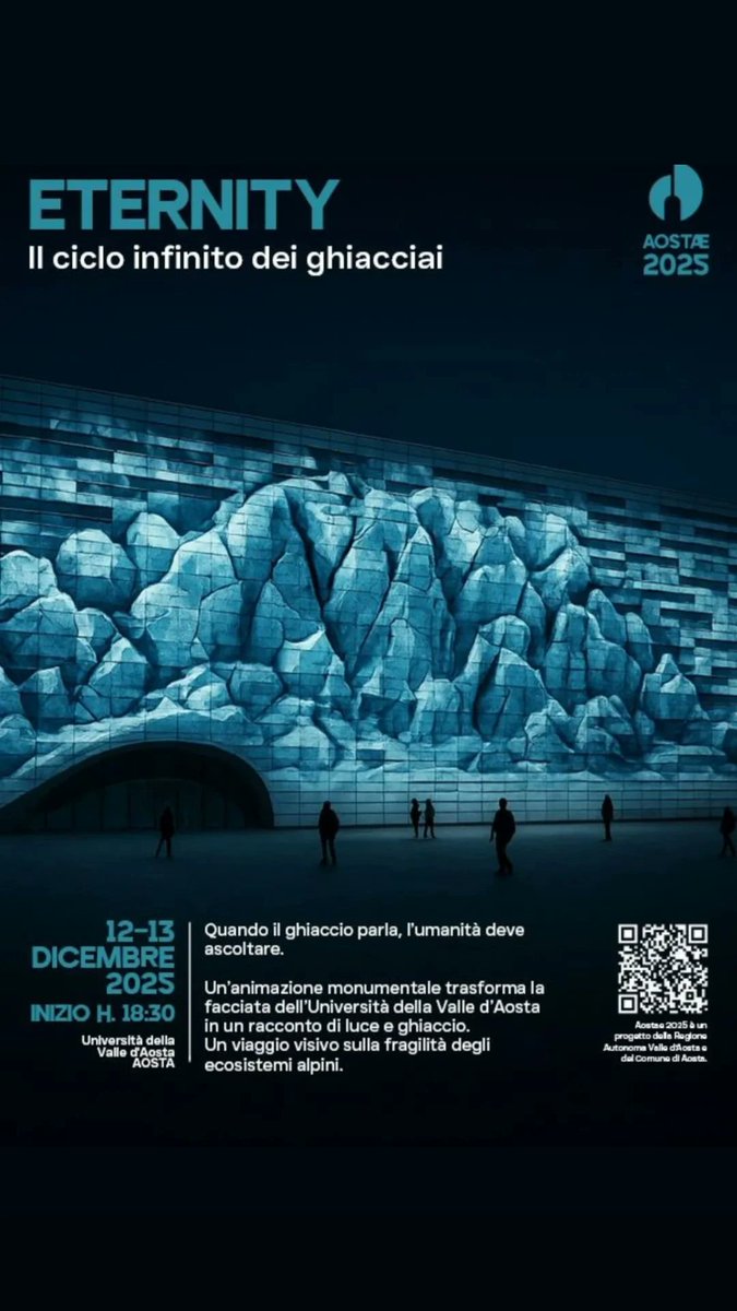 Domani ghiacciai e cambiamenti climatici saranno protagonisti! Ci vediamo al Jardin de l'autonomie (Univda) venerdì 12 dicembre sabato 13 dicembre alle h.18.30 #Aostae2025 #aosta <a href="/ComunediAosta/">Città di Aosta</a> #ghiacciai #cambiamenticlimatici