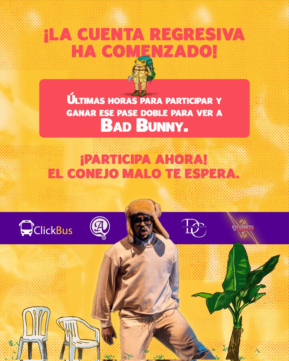 Click_Bus's tweet image. 🚨 ¡SE ACABA EL TIEMPO! 🚨 

Vive a Bad Bunny en la CDMX: Es tu ÚLTIMA OPORTUNIDAD de ganar el pase doble. 🐰🎤

​​Es el momento de asegurar tu lugar en el Debi Tirar Más Fotos World Tour. ¡No dejes que te lo cuenten!

​🎟️ PARTICIPA YA: shorturl.at/psWc9

​#BadBunnyEnCDMX