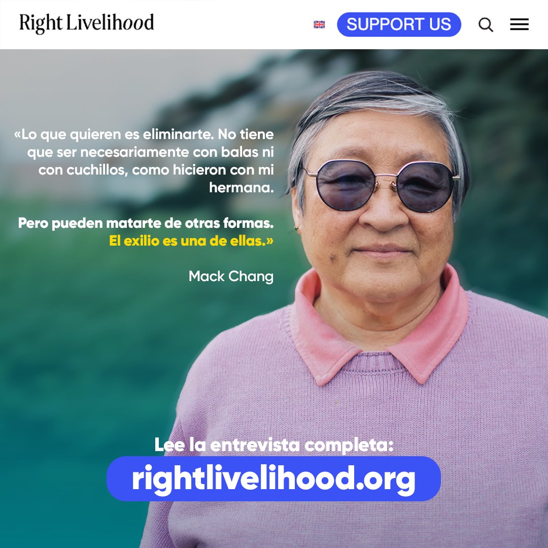 El exilio no solo te aleja de tu país, también intenta arrancarte tu historia. 
Te invitamos a leer la entrevista completa de Right Livelihood sobre la vida en el exilio y la resistencia de Helen Mack:
rightlivelihood.org/visual-stories…