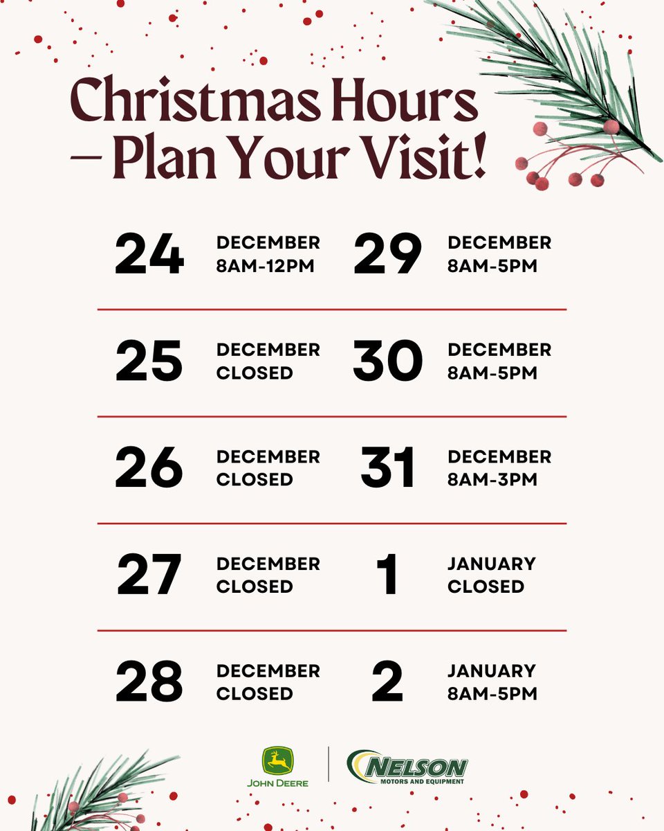 We’re adjusting store hours for the season, but our on-call team is always available!

Call your nearest store—if it’s an emergency, we’ll get back to you right away. ✅
#HolidayHours #CustomerSupport #AlwaysHereForYou