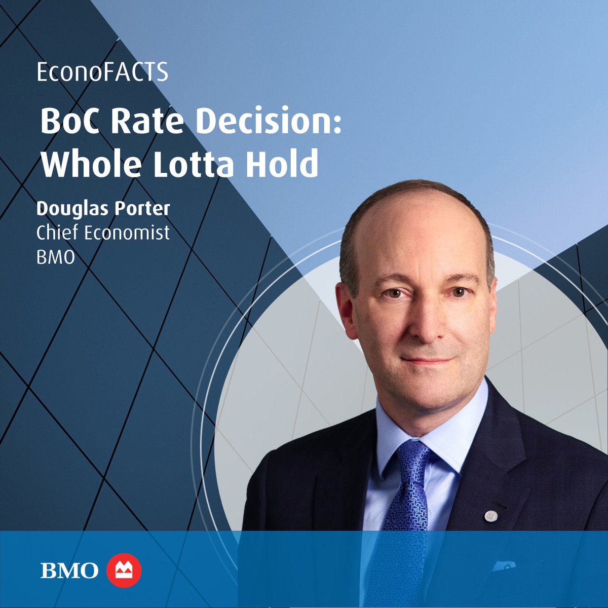 The Bank of Canada chose to keep its key lending rate unchanged at 2.25%, following 25 bp trims in the prior two decisions. Read more about the decision from BMO’s Senior Economist, Douglas Porter. spr.ly/6008C8C8r