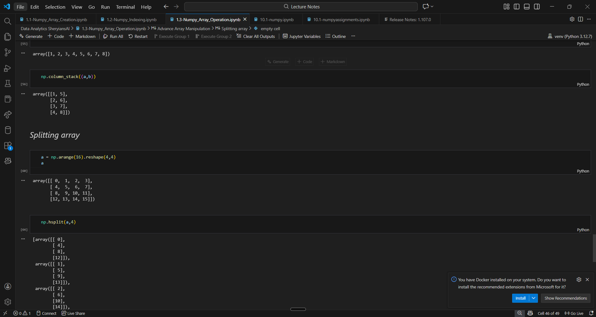 PranavG_23_'s tweet image. 📅 Day 16 – Data Analytics Journey

🔹 Python (NumPy):
• Array creation &amp;amp; attributes
• Reshape/resize
• Indexing &amp;amp; slicing
• Boolean indexing
• Arithmetic ops
• Shallow copy
• Matrix ops
• Stacking &amp;amp; splitting

#DataAnalytics #Python #NumPy #LearnInPublic