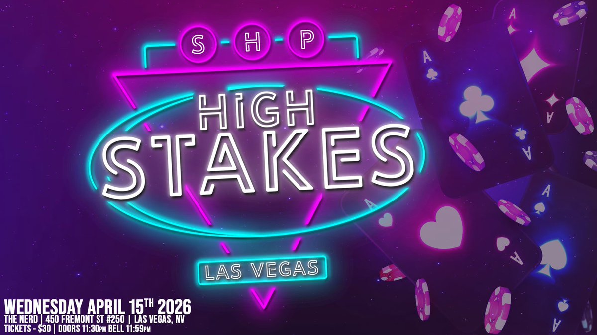 S_H_P_Wrestling's tweet photo. *WRESTLEMANIA WEEK*

It's SHP High Stakes on Wednesday April 15th in Las Vegas NV!

MUCH MORE TBA!

Tickets $30

Doors Open @ 11:30pm PST Bell Time @ 11:59pm PST

Wednesday April 15th
The Nerd
450 Fremont St #250
Las Vegas NV

https://t.co/xzWAsqWo4V https://t.co/6xWGq3Uzl9