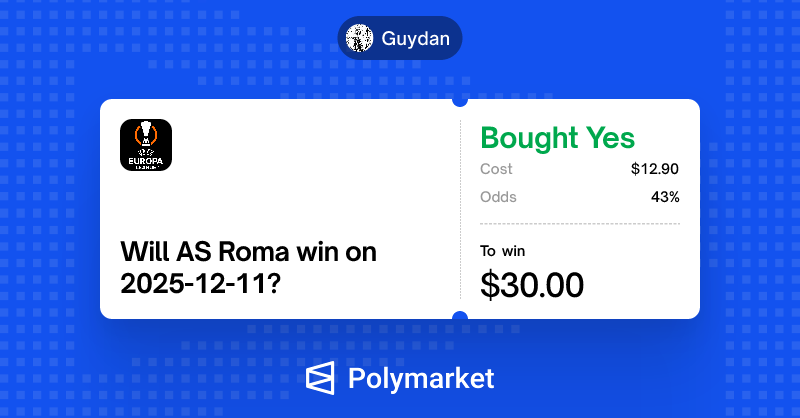 Tonight's slip ended up being only this one 😅
I tried to limit buy BTTS on Basilea-Villa but I bid too low and didn't get filled sadly 🥲
Will cashout at 99c at halftime so I'll call this a W✅
10/13 last 7 days‼️