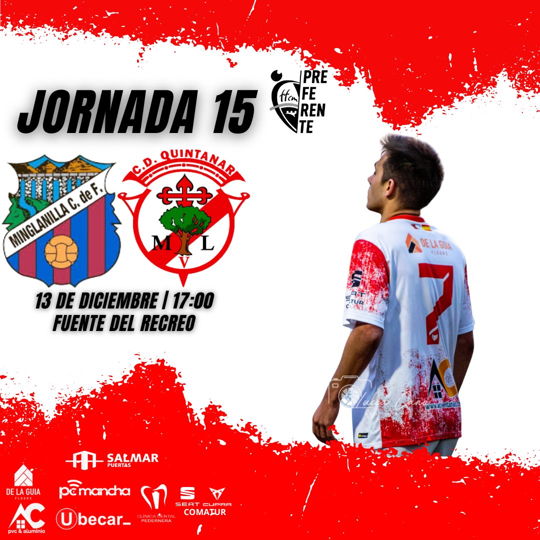 Jornada 15 ⚽

🆚 @minglanillacf
📅 13 de Diciembre 
⏰  17:00
🏟️  Fuente del Recreo 

Partido  en el que nuestros chicos saldrán a darlo todo para conseguir volver al más tres. 💪⚽
¡Vamos equipo, a luchar hasta el final!
#renacerunsentimiento