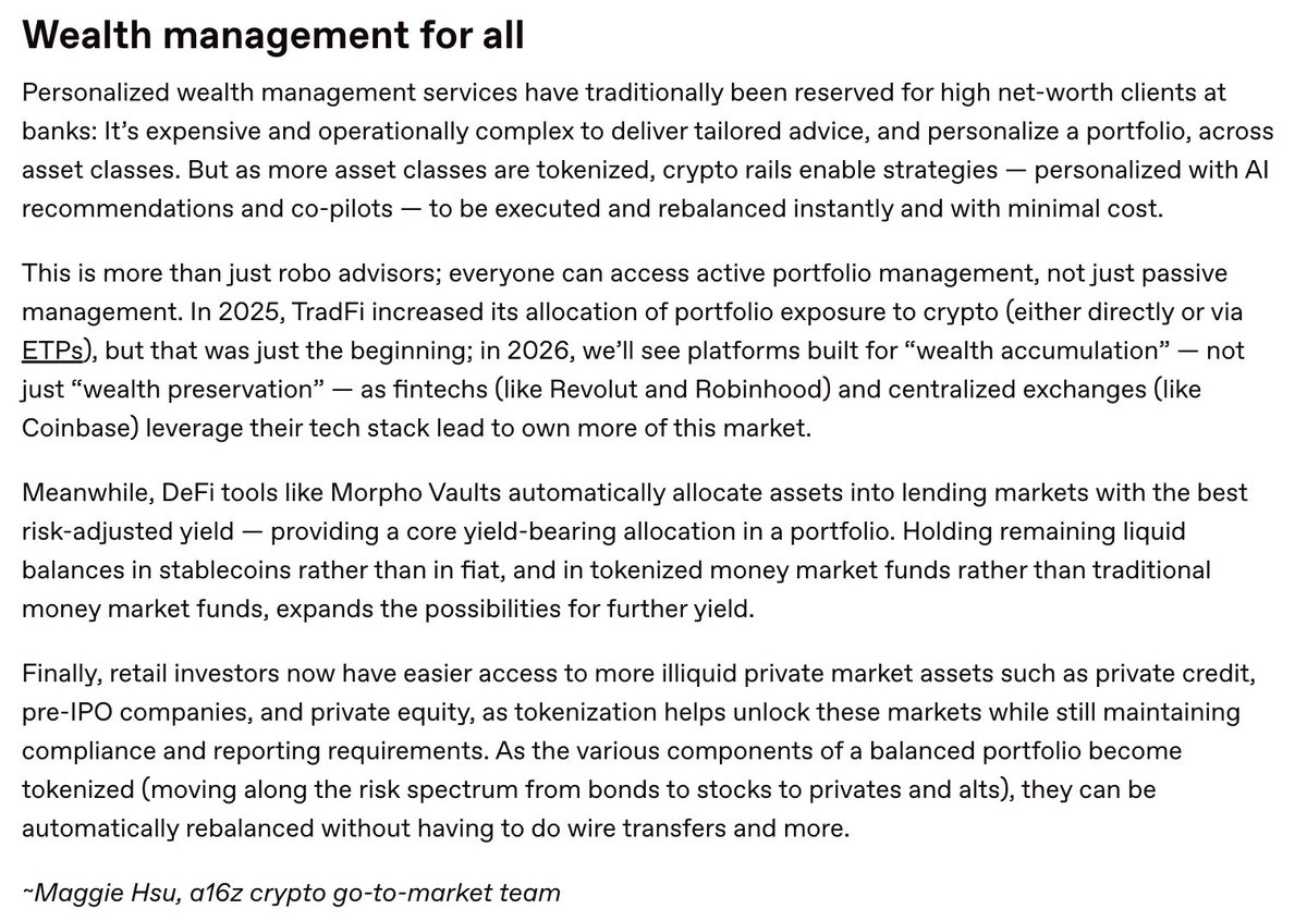 ¡Hoy publicamos las grandes ideas de nuestro equipo @a16zcrypto para 2026! Escribo sobre cómo los servicios tradicionale
