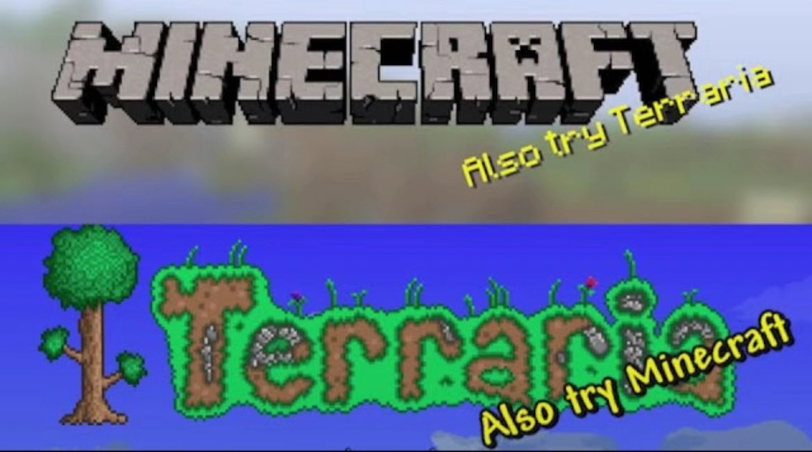 SmellyUncle's tweet photo. I like that minecraft and terraria are friends https://t.co/G1EffiNLq1