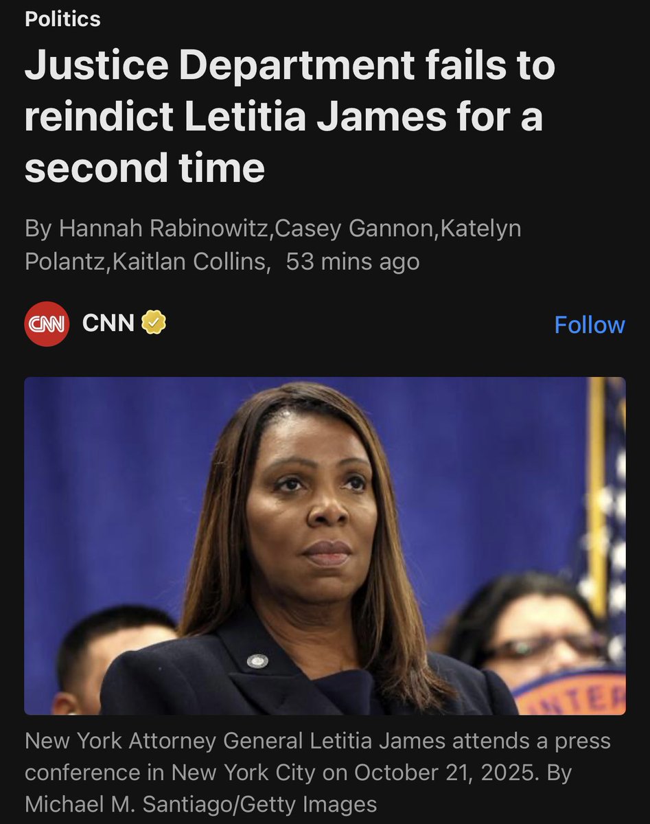 Trump’s DOJ can’t even manufacture a fake case against Letitia James. Imagine getting beat THREE TIMES by the woman who already cleaned your clock in court. She’s undefeated, unbothered, and still living rent-free in Donald’s head.