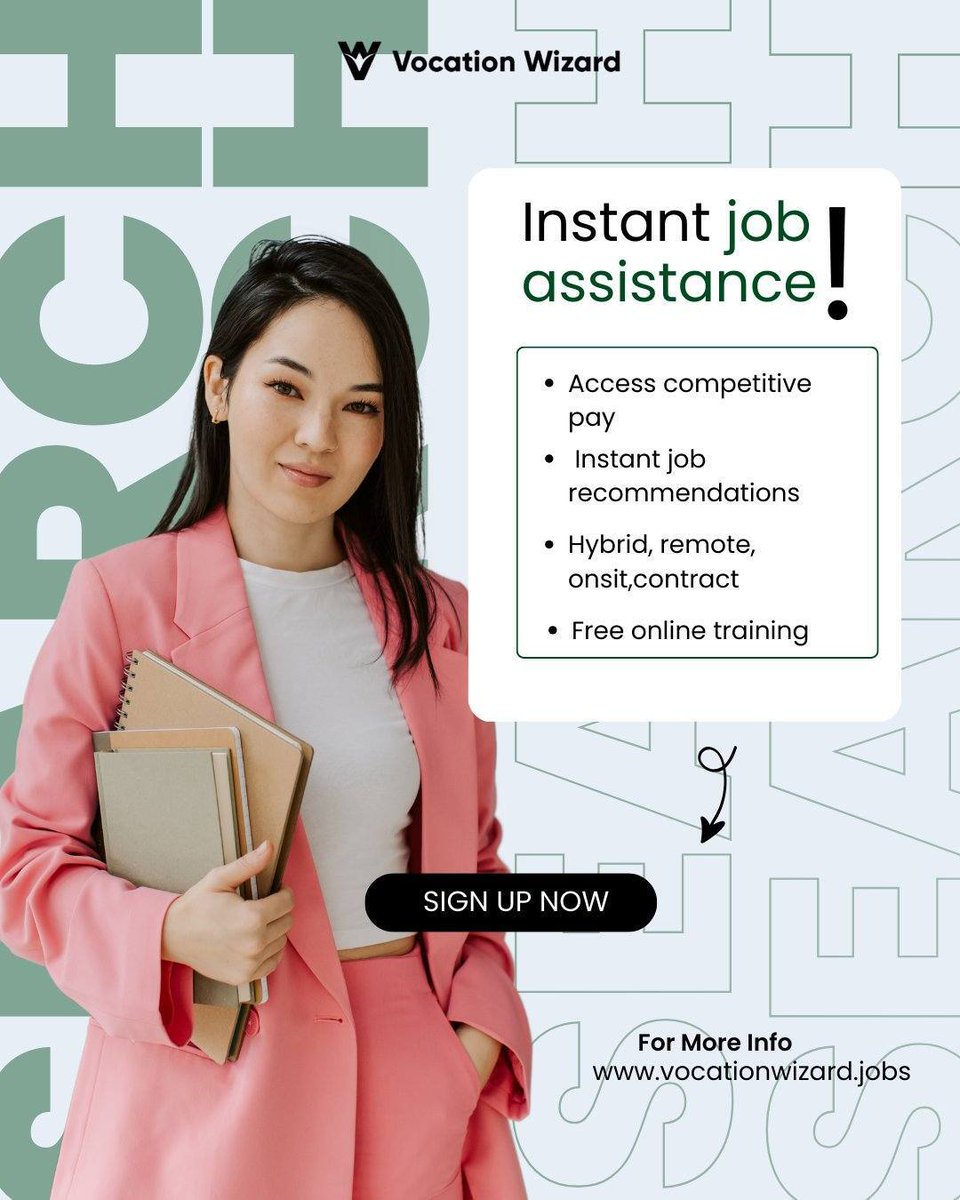 VocationWizard's tweet photo. Struggling to find the right #job fast?
With Vocation Wizard, you don’t wait -you discover instant, relevant job recommendations tailored to your goals.

Your next #jobopportunity is already looking for you. Start now.

👉 Link in Bio!

(job help, instant jobs, UK jobs, career support, vocation wizard)
.
.
.
#JobSearchUK #CareerSupport #InstantJobs #FindWorkFast