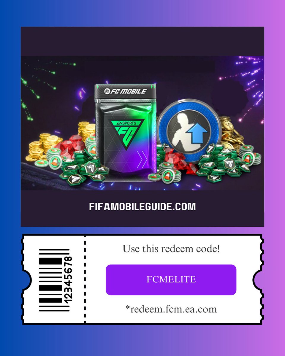 New Redeem Code 🎁

"FCMELITE"

🎉 Reward: Glorious Eras Player!

👉 Redeem it now: redeem.fcm.ea.com
💥 Don't miss out! Bookmark for new active codes here: fifamobileguide.com/redeem-code