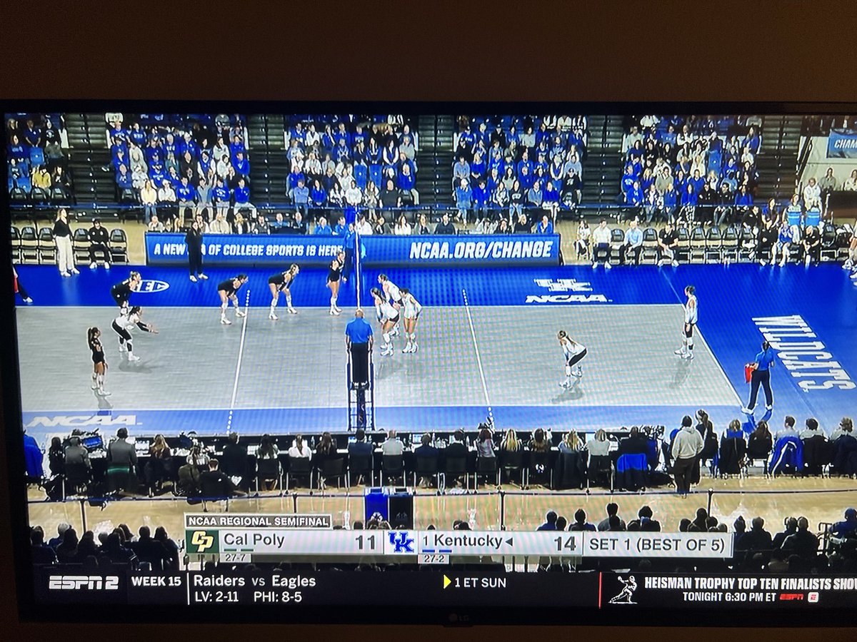 Watching one of the biggest matches in <a href="/CPMustangs/">Cal Poly Mustangs</a> sports history and rooting for <a href="/CalPolyVolley/">Cal Poly Volleyball</a> in <a href="/NCAAVolleyball/">NCAA Women's Volleyball</a> Tournament! #GoPoly <a href="/BigWestSports/">The Big West</a> #DFGonNCAA #RideHigh 🐎