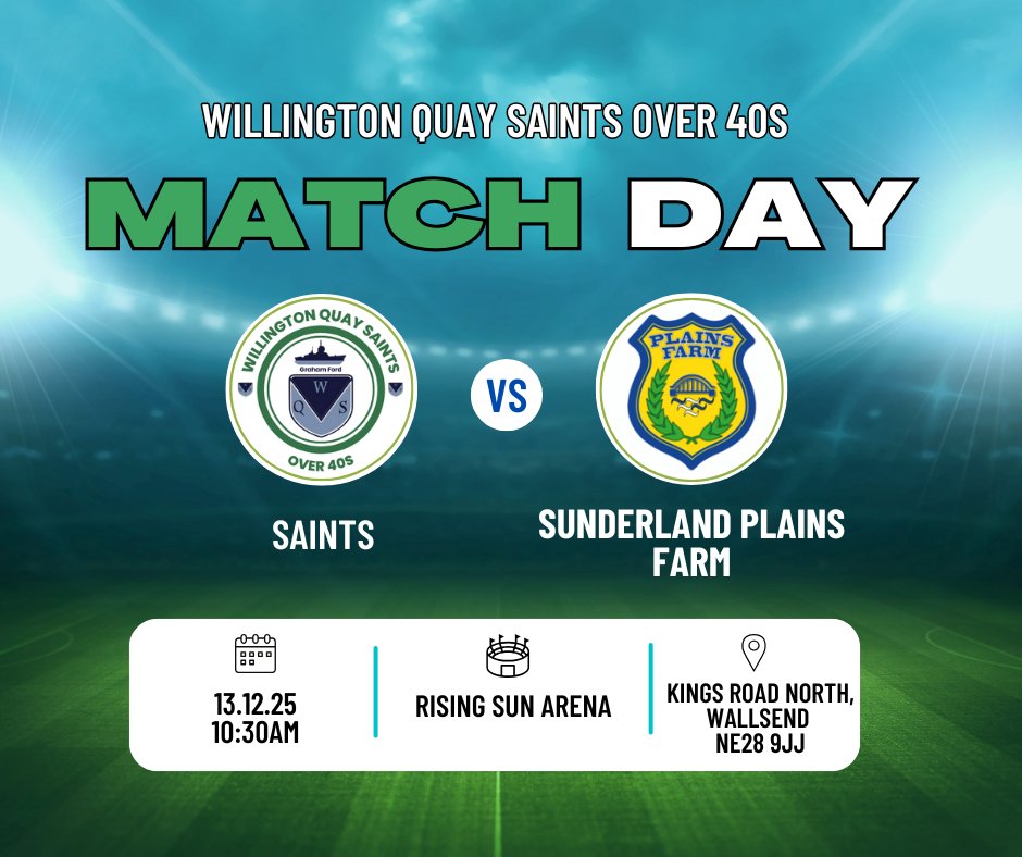 Wallsend40s's tweet photo. Match Day 17:

We managed to get a game last week on a pitch that we definitely messed up. Hopefully another game Saturday at home too against Div 2 rivals Plains Farm. Should be a belter, let's hope it's on 🤞

#UpTheSaints 
⚪🟢⚪🟢 https://t.co/c5znbfjRY6