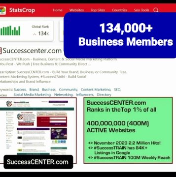 #B2B Content
&amp; Social Media Marketing System

…cesscenter.spdigitalconsultants.co.uk
Announces
• 134,000+ Members
• Ranks-Top 1% of
  2 B Global Sites
• 2.5M+/Mo Visits
• 17M+ Bing Lists
• 1000s #Free #Business &amp; #Marketing Resources &amp; Tools
• #SuccessTRAIN    
#BusinessMonday