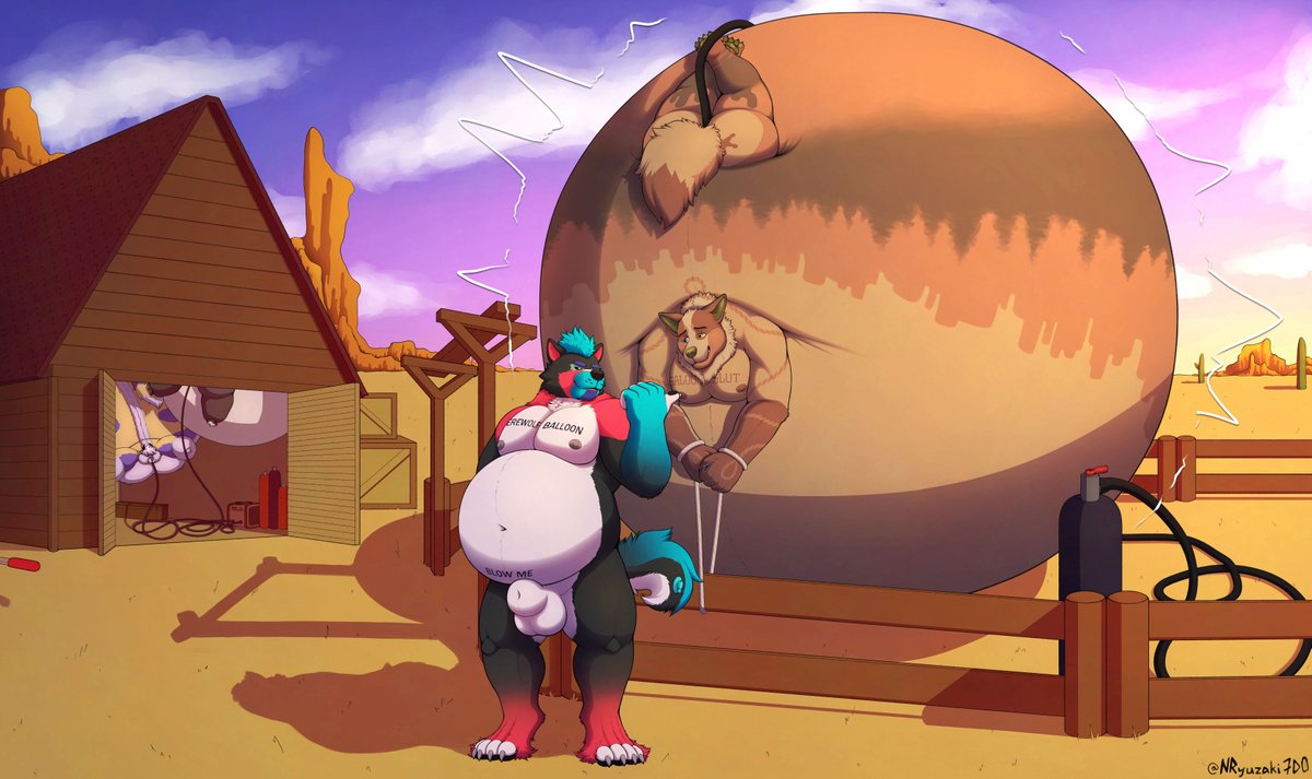 Look! Told you he can stretch big! And trust me... he'll stretch even bigger~

Fun near the barn - commission for LonePup34 (FA) &amp; <a href="/Scraps_Pup/">Pup_Scraps</a>