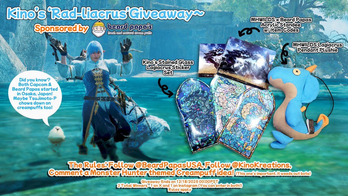 KinoKreations's tweet image. Kino's 'Rad-liacrus' #MonsterHunter Giveaway!  
Look no further for these quest reward, Be sure to follow the quest conditions for your chance to win that elusive Lagiacrus plushie!

- Follow @BeardPapasUSA 
- Follow @KinoKreations (me)
- Comment a MH Themed creampuff idea!