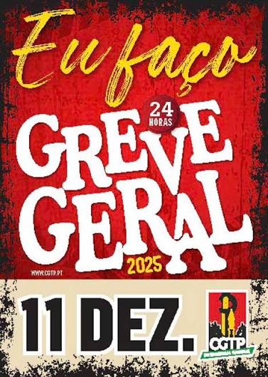 Saudamos a loita do pobo portugués contra a reforma laboral que entrega os dereitos da clase obreira ás grandes corporacións, cun impresionante éxito da FOLGA XERAL convocada hoxe pola #CGTP, aliada da CIG, co sindicato irmán na construción #FEVICCOM, a quen mandamos unha aperta!