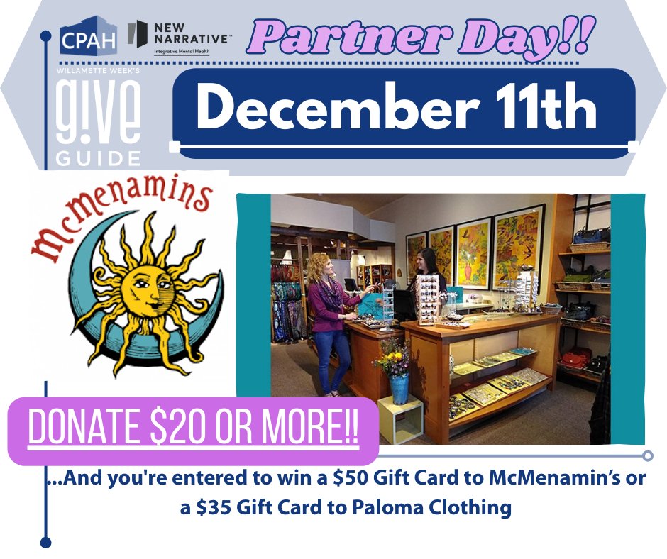 We’re proud to partner with <a href="/cpahoregon/">CPAH Oregon</a> for a giveaway today. New Narrative + CPAH share a belief: #HousingIsHealthcare. Give $20+ to either org today &amp; enter to win $50 to McMenamin's or $35 to <a href="/Palomapdx/">Paloma Clothing</a>!
💛New Narrative: giveguide.org/nonprofits/new…
💛CPAH: giveguide.org/nonprofits/com…