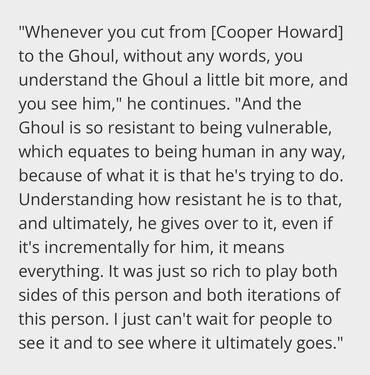 WG: “Understanding how resistant he is to that, and ultimately, he gives over to it, even if it’s incrementally for him, it means everything.”

🥺❤️