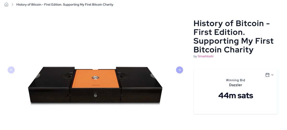 FIRST EDITION SOLD FOR 44M! 

Congratulations to the winner! 

Proud to support <a href="/MyFirstBitcoin_/">My First Bitcoin</a> in their incredible work. 

Still time to sign up for the pre-sale of the Genesis Block (256) - shop.historyofbitcoin.io