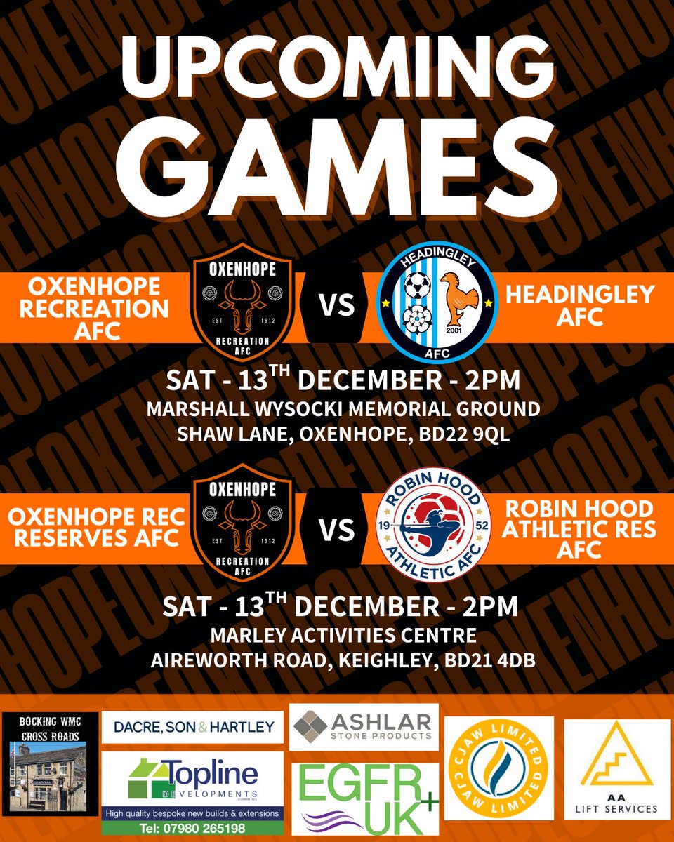 𝗡𝗘𝗫𝗧 𝗨𝗣 | Everything crossed for some games this weekend🤞🏼

🔸 Our 1st team host Headingley AFC in the league.
🔸 County cup for our reserves as they face Robin Hood Athletic Reserves.
🔸 Our development team travel to Kelbrook Phoenix FC for their away league fixture.