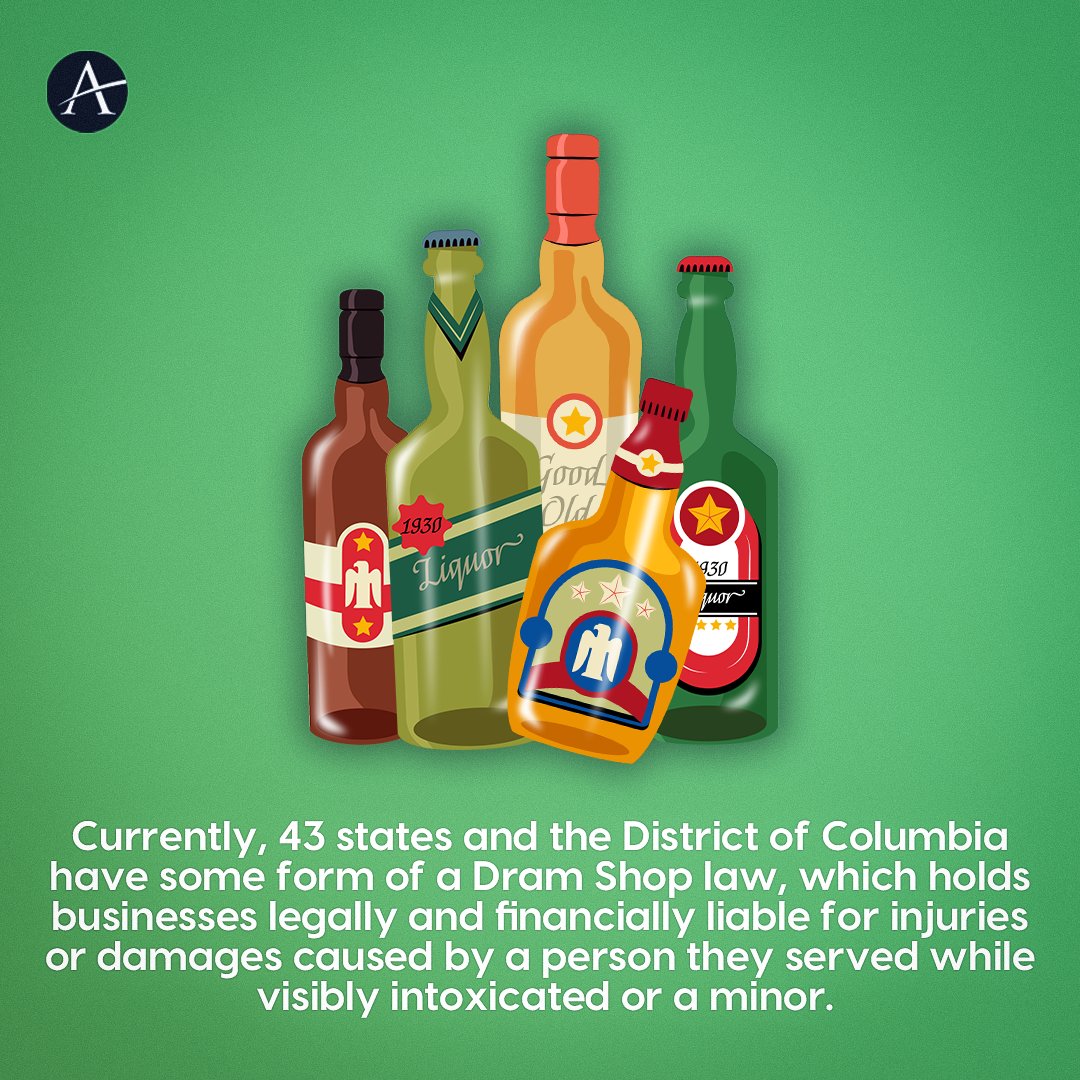 Dram Shop Laws exist in 43 states &amp; DC, holding businesses liable for injuries/damages caused by serving minors or visibly intoxicated patrons. Know your rights! ⚖️ #DramShopLaw #AscendantInsurance #LiquorLiability